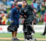  ?? PHOTO: GETTY IMAGES ?? Ross Taylor grimaces in pain during his match-winning 181 not out against England on Wednesday.