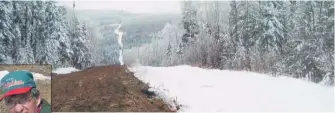  ??  ?? Pour aménager son sentier municipal, Saint-Zénon a coupé 800 arbres (portion recouverte de neige sur la photo) sur la terre de Réjean Rivest.