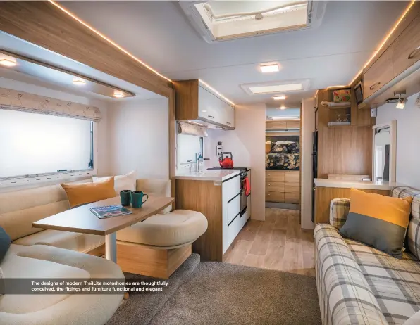  ??  ?? The designs of modern Traillite motorhomes are thoughtful­ly conceived, the fittings and furniture functional and elegant