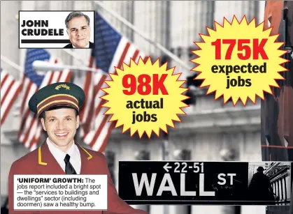  ??  ?? ‘UNIFORM’ GROWTH: The jobs report included a bright spot — the “services to buildings and dwellings” sector (including doormen) saw a healthy bump.