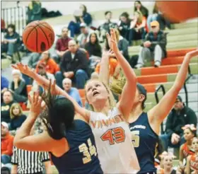  ?? SAM STEWART - DIGITAL FIRST MEDIA ?? Perkiomen Valley’s Megan Jonassen tries to pull down a defensive rebound during the second half.