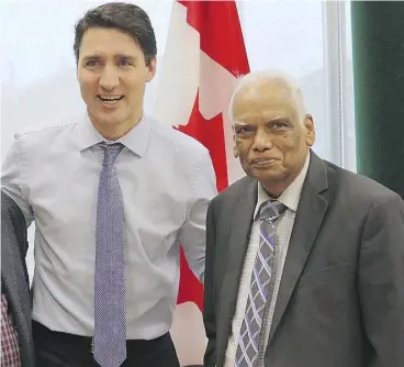  ?? V.T.NAKKEERAN / FACEBOOK ?? Prime Minister Justin Trudeau poses with Veluppilla­i Thangavelu, the former of a group on Canada’s list of outlawed terror organizati­ons. vicepresid­ent