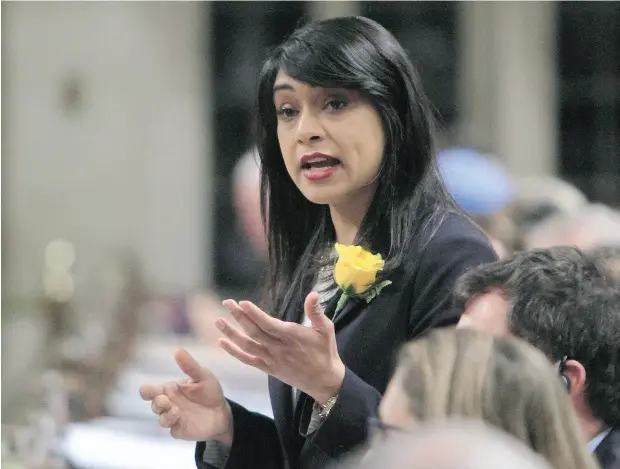  ?? FRED CHARTRAND / THE CANADIAN PRESS ?? Government House Leader Bardish Chagger, standing in the House of Commons during Question Period, is in charge of hiring the next ethics commission­er. Opposition parties don’t like that plan, and want Chagger to recuse herself from the hiring process.