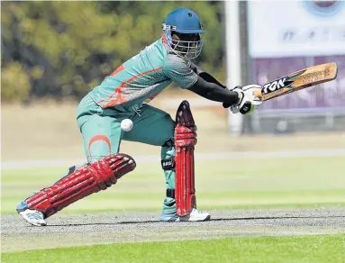  ?? Picture: GALLO IMAGES ?? OUTPLAYED BUT NOT DISGRACED: Luvo Ntsekwa of Hudson Park (Coastal Focus Schools) plays and misses a ball during the final of the Schools’ T20 Challenge tournament played in Stellenbos­ch, Western Cape. Hudson Park’s opponents were the strong St...