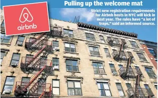  ?? ?? Pulling up the welcome mat Strict new registrati­on requiremen­ts for Airbnb hosts in NYC will kick in next year. The rules have “a lot of traps,” said an informed source.