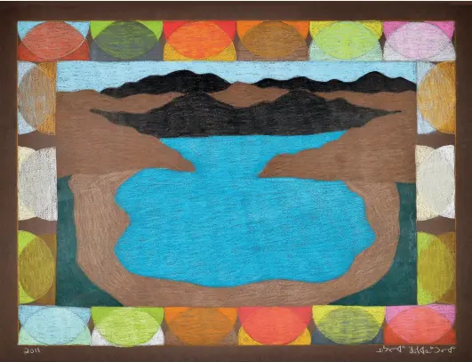  ??  ?? Nujalia Quvianaqtu­liaq (b. 1972 Kinngait) — Untitled 2011Colour­ed pencil 56 × 76 cm © DORSET FINE ARTS