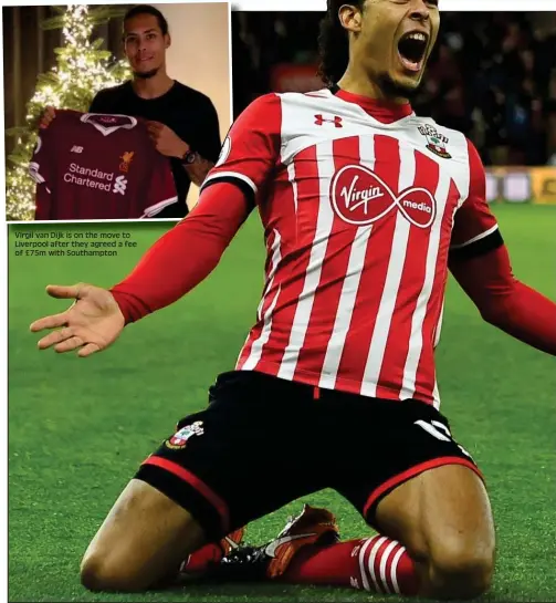  ??  ?? Virgil van Dijk is on the move to Liverpool after they agreed a fee of £75m with Southampto­n