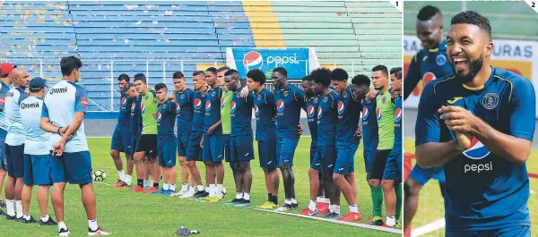  ?? FOTOS: RONAL ACEITUNO ?? (1) Los Azules entrenaron ayer por la tarde en el Estadio Nacional en su última práctica en Tegus antes de partir a La Ceiba. (2) Mayorquín refleja el momento del Azul.