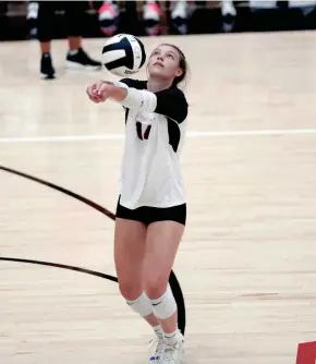  ?? AUSTIN HOUGH/SOUTH BEND TRIBUNE ?? NorthWood junior Sophia Barber bumps the volleyball during a match against Tippecanoe Valley on Sept. 6 at NorthWood High School in Nappanee.