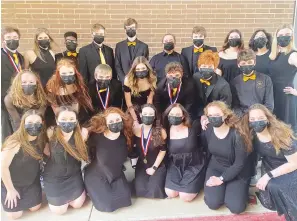  ?? Submitted photo by Shelby Akin ?? ■ The Pleasant Grove High School Curtain Call Production­s Company advanced Tuesday to the University Interschol­astic League One Act Play Regional competitio­n. Members are, front row from left: Olivia Edwards, Savannah Munkel, Kaylee Sexson, Emily Mowery, Alyssa Avard, April McDowell and Lauren Stinard. Middle row from left: Winter Crouch, Skyler Kemp, Bryce Johnson, Trinity Tutolo, Michael McNeal, Noah Sexson and Tate Bass. Back row from left: Clayton Jones, Sara Jayne Burroughs, Deontae Whaley, Carl Mead, Jeremy Loar, Joseph Horvath, Liam Halt, Ruby Rehkopf, Allyana Galvan and Rachel Steed.