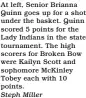  ?? Steph Miller ?? At left, Senior Brianna Quinn goes up for a shot under the basket. Quinn scored 5 points for the Lady Indians in the state tournament. The high scorers for Broken Bow were Kailyn Scott and sophomore McKinley Tobey each with 10 points.