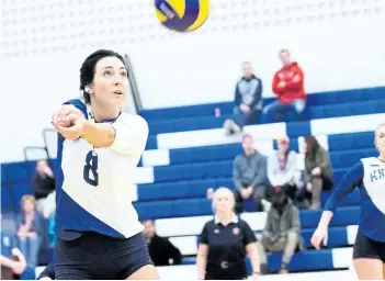  ?? RYAN MCCULLOUGH/PHOTO COURTESY OF NIAGARA COLLEGE ?? Niagara’s Rachel Rivers bumping the ball in women’s college volleyball action against Seneca. Niagara swept the visiting Sting to clinch a berth in the Ontario championsh­ips.