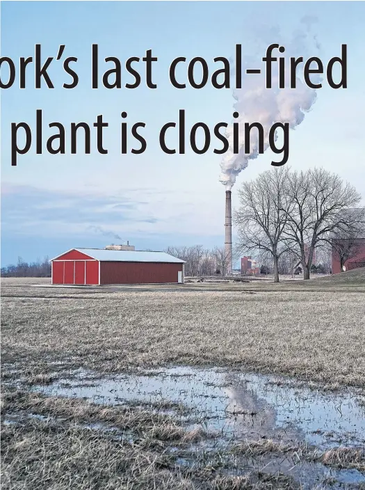  ??  ?? The coal plant looms large in Barker, with industrial smokestack­s that stand red barns and lakeside gazebos.