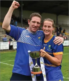  ??  ?? Wicklow manager Mick O’Rourke and team captain Sarah Hogan after their NFL Division 4 success over Louth.