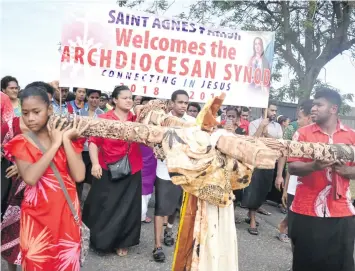  ?? Photo: Simione Haravanua ?? Catholics marching to mark the Eucharisti­c Celebratio­n Synod Launch on May 20, 2018.