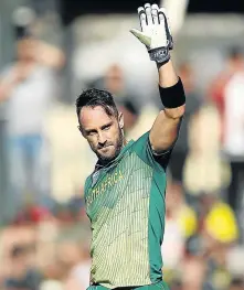  ?? Picture: GETTY IMAGES/RYAN PIERSE ?? FIRING ON ALL CYLINDERS: South Africa’s Faf du Plessis celebrates after reaching his century during the third ODI against Australia at Blundstone Arena, Hobart on Sunday. The visitors clinched the series 2-1.