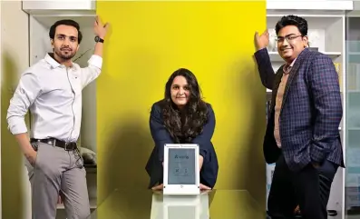  ?? PHOTOGRAPH BY SHEKHAR GHOSH ?? (From left): Co-founders Anoop Poonia, Aastha Sharma and Vaibhav Jain