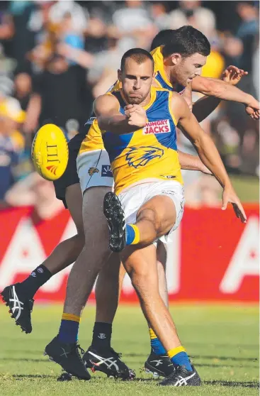 ?? Picture: GETTY IMAGES ?? TOTAL COMMITMENT: West Coast Eagles’ Dom Sheed has impressed during the pre-season with the 23-year-old determined to claim a permanent position in the side.