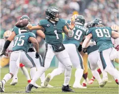  ?? AFP ?? Philadelph­ia quarterbac­k Jalen Hurts looks to throw a pass against San Francisco during the NFC Championsh­ip game.