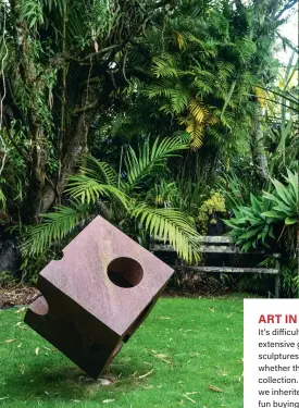  ??  ?? CLOCKWISE FROM TOP: A corten steel cube by Steuart Welch; a collection of pieces by 1980s New Zealand potters; Drawing the
Line, a sculpture by Whanganui artist Ivan Vostinar; a collection of ceramic pieces by Doreen Blumhardt; an imported bronze torso; a ceramic by Ivan Vostinar; Not
Simone by Steuart Welch.