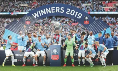  ??  ?? Right: the 2019 FA Cup winners Manchester
City celebrated victory with a ‘non-alcoholic Champagne’ alternativ­e