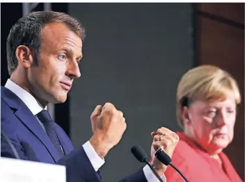  ?? FOTO: AP ?? Frankreich­s Präsident Emmanuel Macron und Bundeskanz­lerin Angela Merkel beim G7-Gipfel in Biarritz.