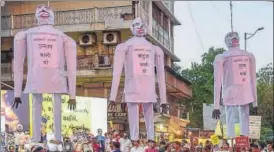  ?? PTI ?? People take part in a protest against Unnao, Kathua and Surat rapes in Ahmedabad on Tuesday.