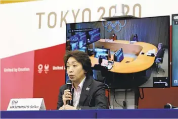  ?? DU XIAOYI AP ?? President of the Tokyo 2020 Olympics Organizing Committee Seiko Hashimoto during Wednesday’s meeting.