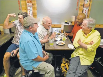  ?? PHOTOS BY PAUL DRINKWATER, NBC ?? Clockwise from left, William Shatner, comedian Jeff Dye, Terry Bradshaw, George Foreman and Henry Winkler muscle their way through Japan, Hong Kong, South Korea and Thailand on Better Late Than Never.