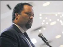  ??  ?? Former NAACP National President Ben Jealous delivers the keynote speech at the Truman-Obama-Kennedy Dinner at the Waldorf Jaycees on Friday night.