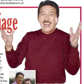  ??  ?? Sen. Vicente ‘Tito’ Sotto and wife Helen Gamboa (inset) will celebrate their 49th wedding anniversar­y in September. The Eat, Bulaga! veteran host said that it does not feel like they’ve been together for almost five decades.