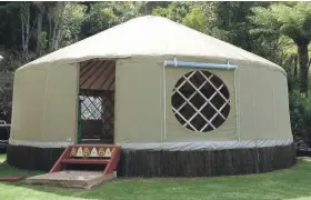  ?? ?? You might not be able to afford a WildKitche­n, but a yurt, left, could be achievable.
Cashmere Cavemen’s WildTable, right, seats 12, with a utensil rack, and two cooking spaces. The tent