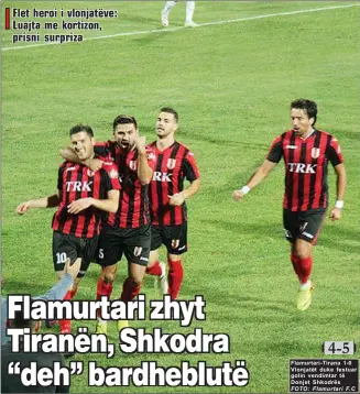  ?? FOTO: Flamurtari F. C ?? Flamurtari- Tirana 1- 0 Vlonjatët duke festuar golin vendimtar të Donjet Shkodrës
