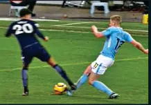  ??  ?? LOSING CONTROL: Alli runs into City keeper Ederson and (left) slams his studs into De Bruyne to earn a booking