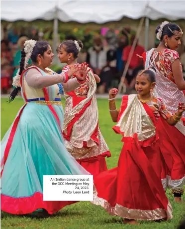  ?? Photo: Leon Lord ?? An Indian dance group at the GCC Meeting on May 24, 2023.