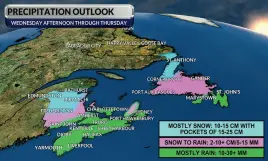  ?? ?? The types and amounts of precipitat­ion forecast with our next weather system.