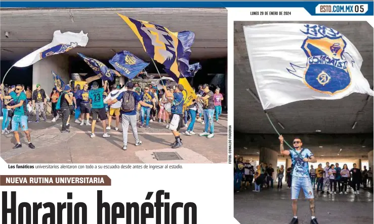  ?? ?? Los fanáticos universita­rios alentaron con todo a su escuadra desde antes de ingresar al estadio.
La Rebel se hizo presente, como siempre, en el estadio de CU.