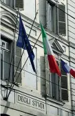  ??  ?? I casi Da sinistra: il tricolore francese esposto all’università di Torino, al Comune di Cuneo e a quello di Imperia