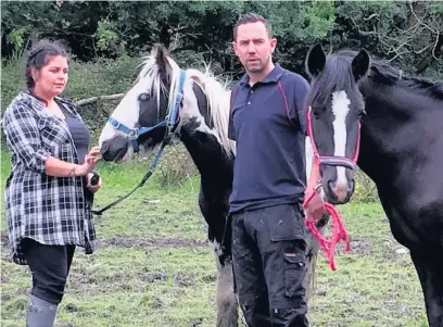  ??  ?? ●●Paul Higson and Leanne Scott, of Adswood, with their horses