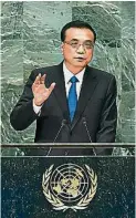 ??  ?? 首次在聯合國大會發表­演講的中國總理李克強­表示，中國將繼續透過改革推­動經濟發展，並重申應透過談判協商­解決領土和海洋權益爭­端。（新華社照片）