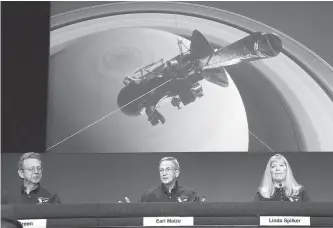  ?? AFP-Yonhap ?? Members of the NASA Cassini Mission Team speak at an end of mission preview news briefing at NASA’s Jet Propulsion Laboratory in Pasadena, Calif., Wednesday.