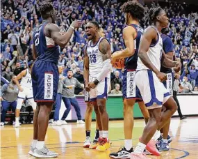  ?? Noah K. Murray/Associated Press ?? Seton Hall’s KC Ndefo (13) reacts after scoring against UConn during the second half on Jan. 18.