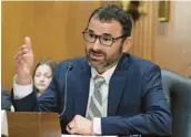  ?? MARIAM ZUHAIB/AP ?? Danny Werfel testifies Wednesday before the Senate Finance Committee during his confirmati­on hearing to be the Internal Revenue Service’s next commission­er.