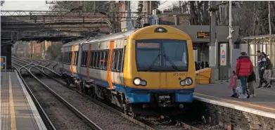  ?? JONATHAN MCGURK. ?? London Overground 172001 arrives at Woodgrange Park on February 17, with the 1455 Gospel Oak-Barking. These trains were to be replaced by Class 710s. However, the new electrics are more than a year late entering traffic, and LO now no longer has enough trains to operate the full service on the route.