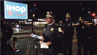  ?? Chris Sweda / TNS ?? Chicago Police Superinten­dent David Brown speaks at the scene of a shooting on the Chicago-Evanston border on Saturday.