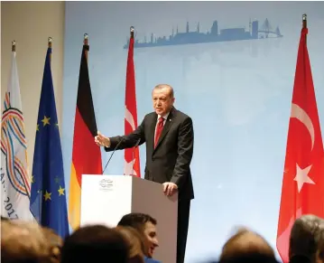  ?? (Reuters) ?? TURKISH PRESIDENT Recep Tayyip Erdogan speaks during a news conference to present the outcome of the G20 leaders summit in Hamburg, earlier this month.