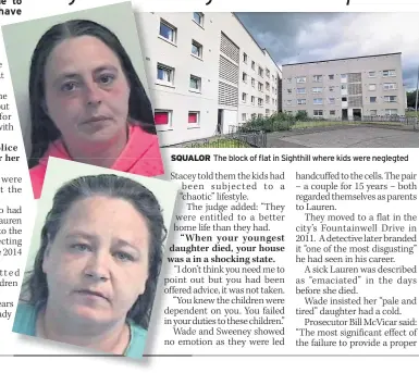  ??  ?? Margaret Wade, top, and Marie Sweeney, right SQUALOR The block of flat in Sighthill where kids were neglegted
