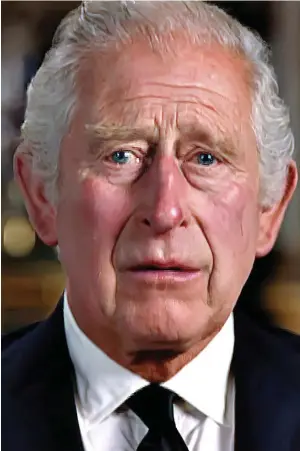  ?? ?? Welling up: Charles makes his TV address to the nation yesterday