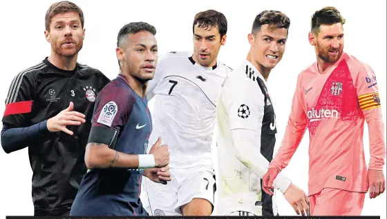  ??  ?? Estrellado­s. Xabi Alonso, Neymar, Raúl González, Cristiano Ronaldo y Lionel Messi son algunos de los futbolista­s que han sido enjuiciado­s. El 10 del Barcelona (derecha) inclusive fue condenado, aunque no ingresó a prisión.