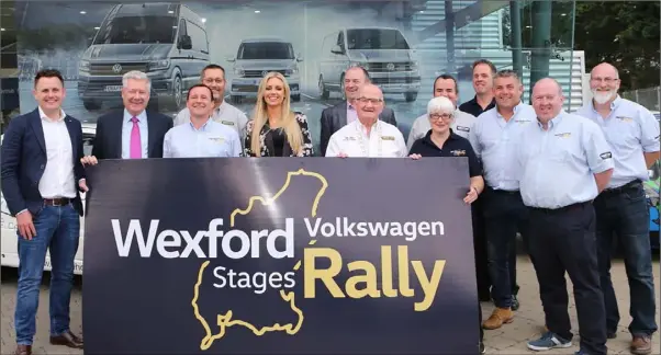  ??  ?? Former Miss World Rosanna Davidson launches the Wexford Volkswagen Wexford Stages Rally at Wexford Volkswagen in Drinagh From left: Kevin Reilly (principal, Wexford Volkswagen), Joe Connolly, guest speaker, Graham Scallan, Mark Cooper, Rosanna Davidson, John Naylor, Tommy Moran (club president), Margaret Fielding, Jason Doyle, Pat Caufield, Adrian Codd, Niall McCarthy and David Busher.